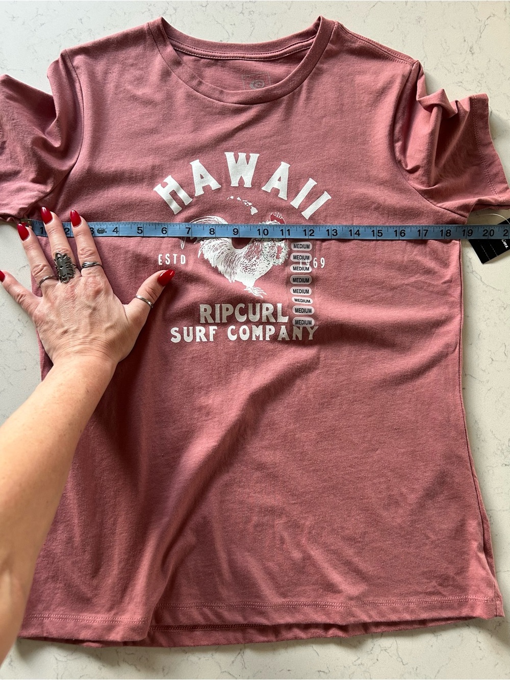 NWT Rip Curl Hawaii Rooster Graphic T-Shirt - Mauve 100% Cotton - Picture 5 of 6